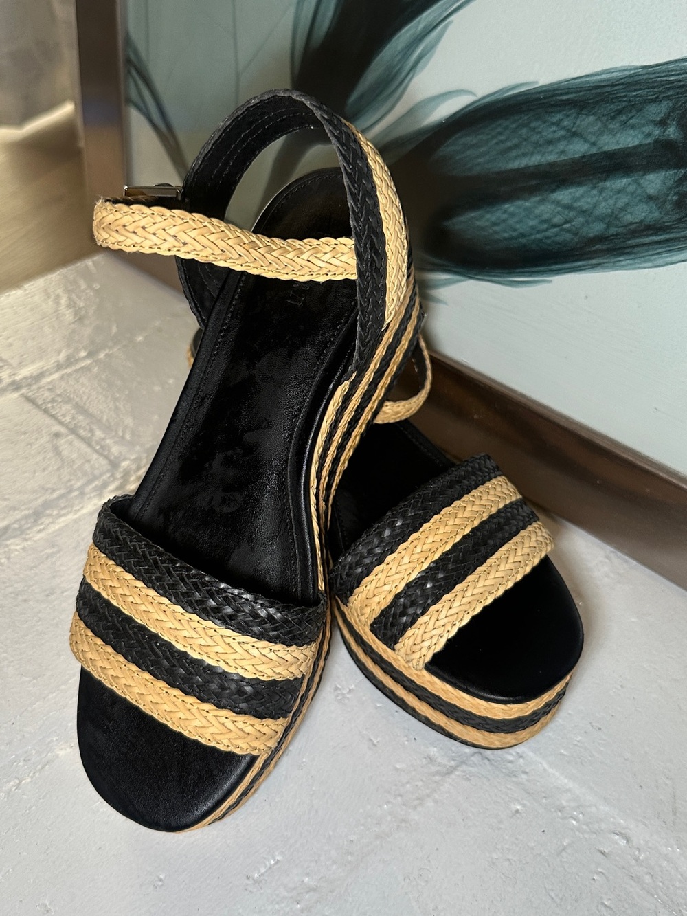 Forever 21 Black & Natural Braided Platform Sandals